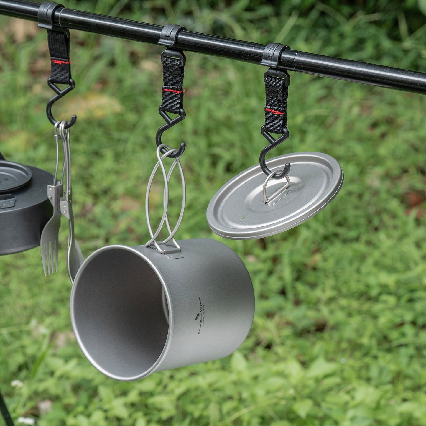Boundless Voyage 1400ml Pure Titanium Camping Pot | Ultralight Backpacking Cookware with Lid & Foldable Handle for Hiking Camping