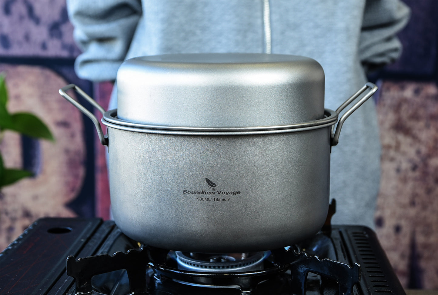 Boundless Voyage Multifunctional Titanium Cookware Set, 1900ml Soup Stockpot + 900ml Frying Pan with Lid & Tea Tray, Portable Outdoor Camping Mess Kit Ti2057C