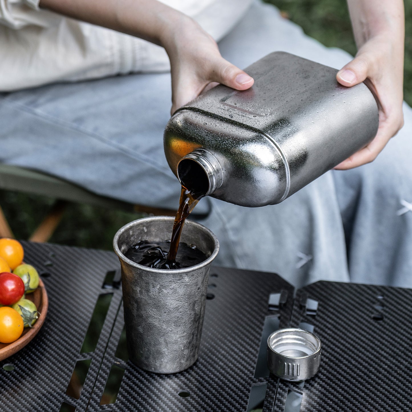 Boundless Voyage 1100ml TA1 Pure Titanium Canteen Bottle | Single Layer Open Flame Heatable Water Flask, Leakproof Double Wall Lid Military Outdoor Bottle with Crossbody Sleeve Ti3012D
