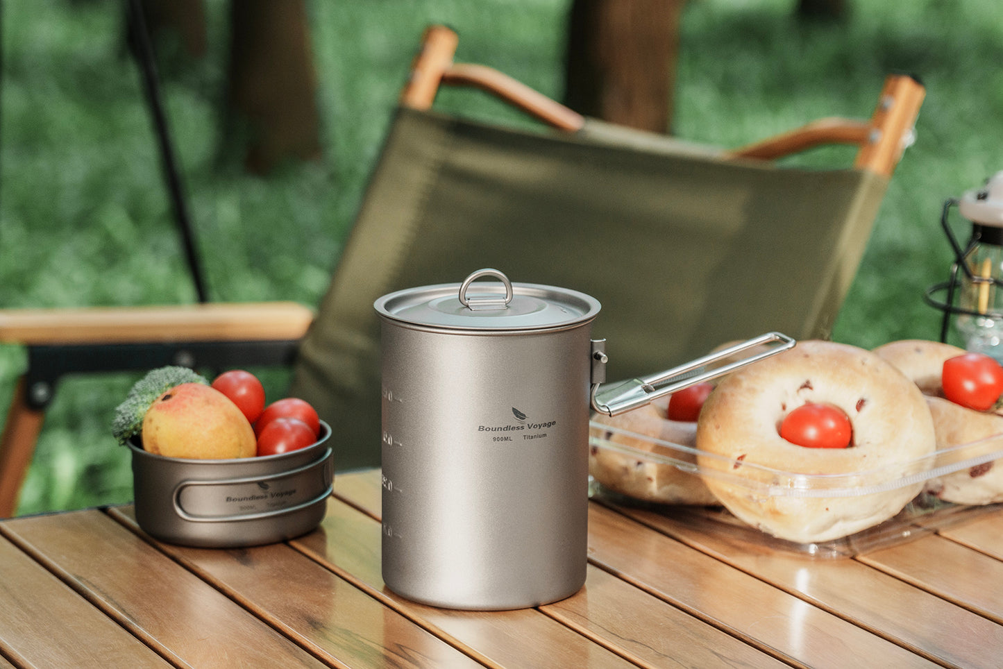 Boundless Voyage Outdoor Camping Titanium Pot Bowl Cup with Lid Folding Handle Hiking Picnic Water Rice Food 900ml Ti2040C