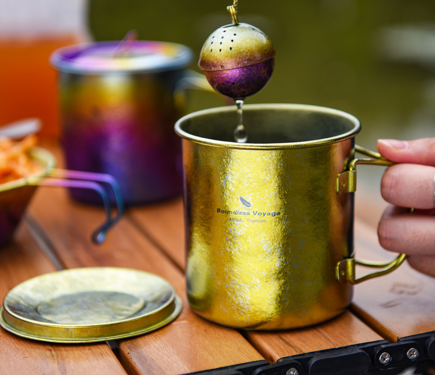 Boundless Voyage 450ml / 15oz Ultralight Titanium Camping Cup with Lid, Portable Drinking Mug for Hiking, Garden & Outdoor Travel Ti3055D