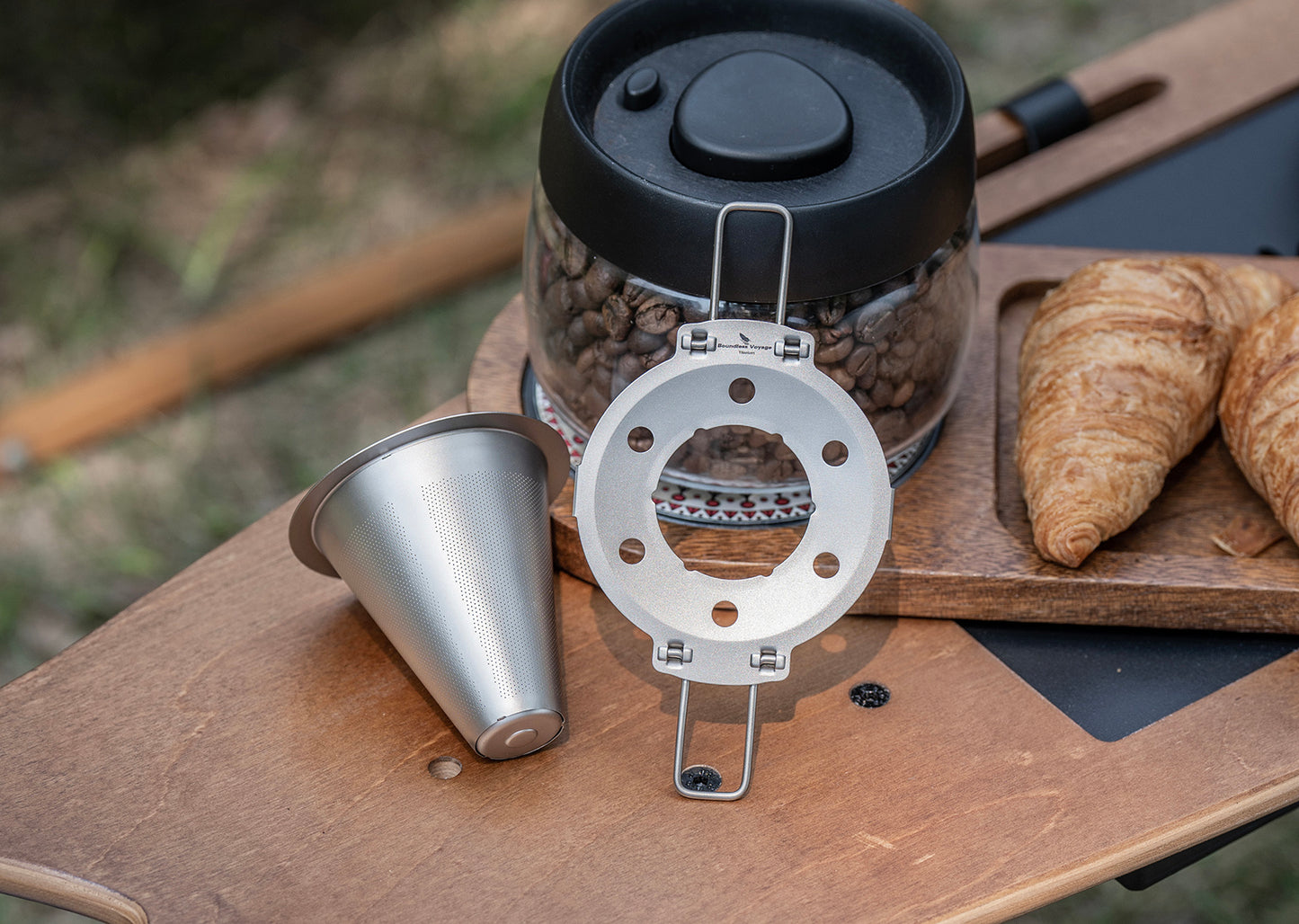 Boundless Voyage Titanium Pour Over Coffee Dripper, Paperless Reusable Metal Cone Coffee Filter with Foldable Holder, Portable Coffee Maker for Home Office Outdoor Travel Camping Ti6004P