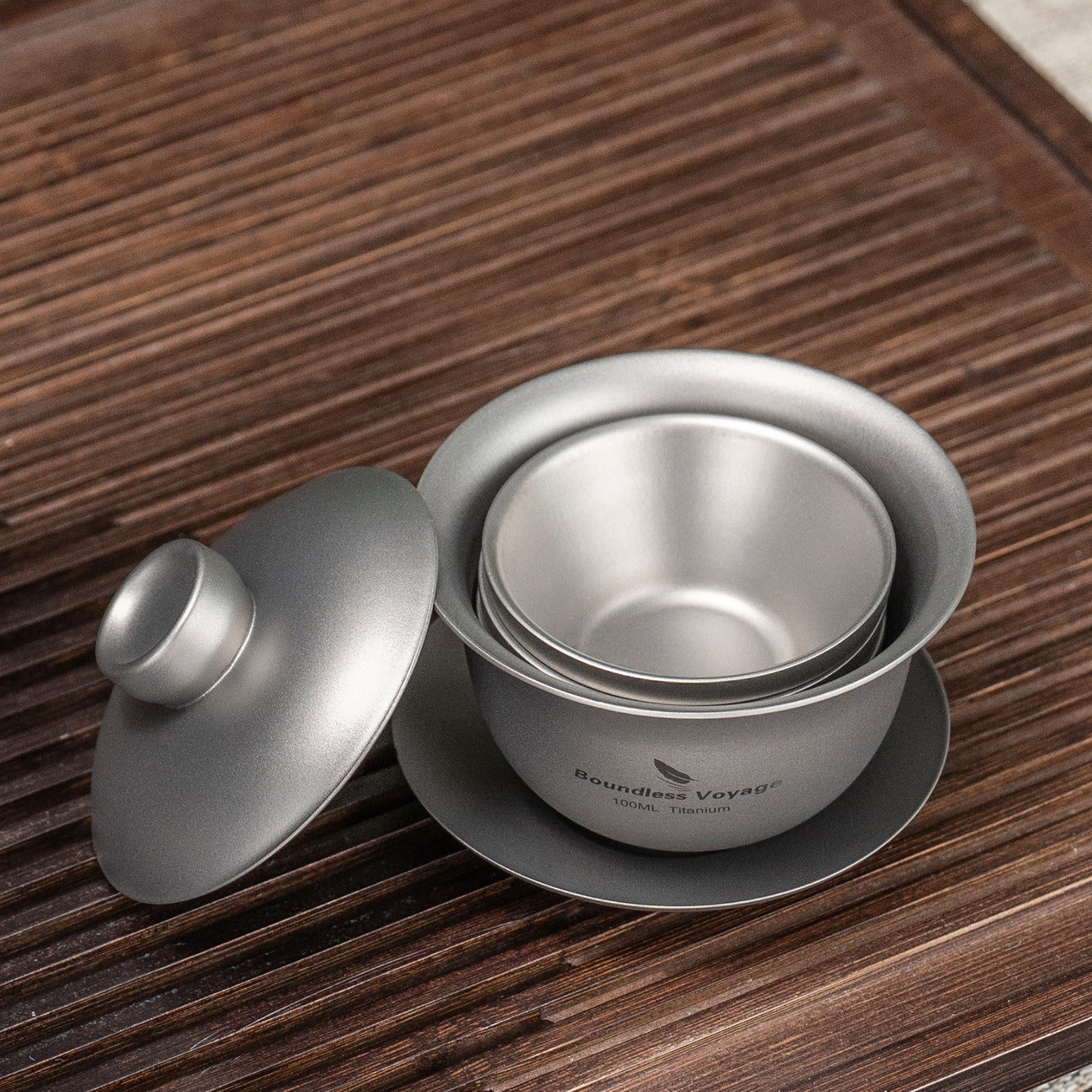 Boundless Voyage 100ml Titanium Double-Walled Gaiwan, Traditional Chinese Three-Talent Triad Covered Tea Bowl, Anti-Scald Kung Fu Tea Set for Home Tea Brewing Ti3143D