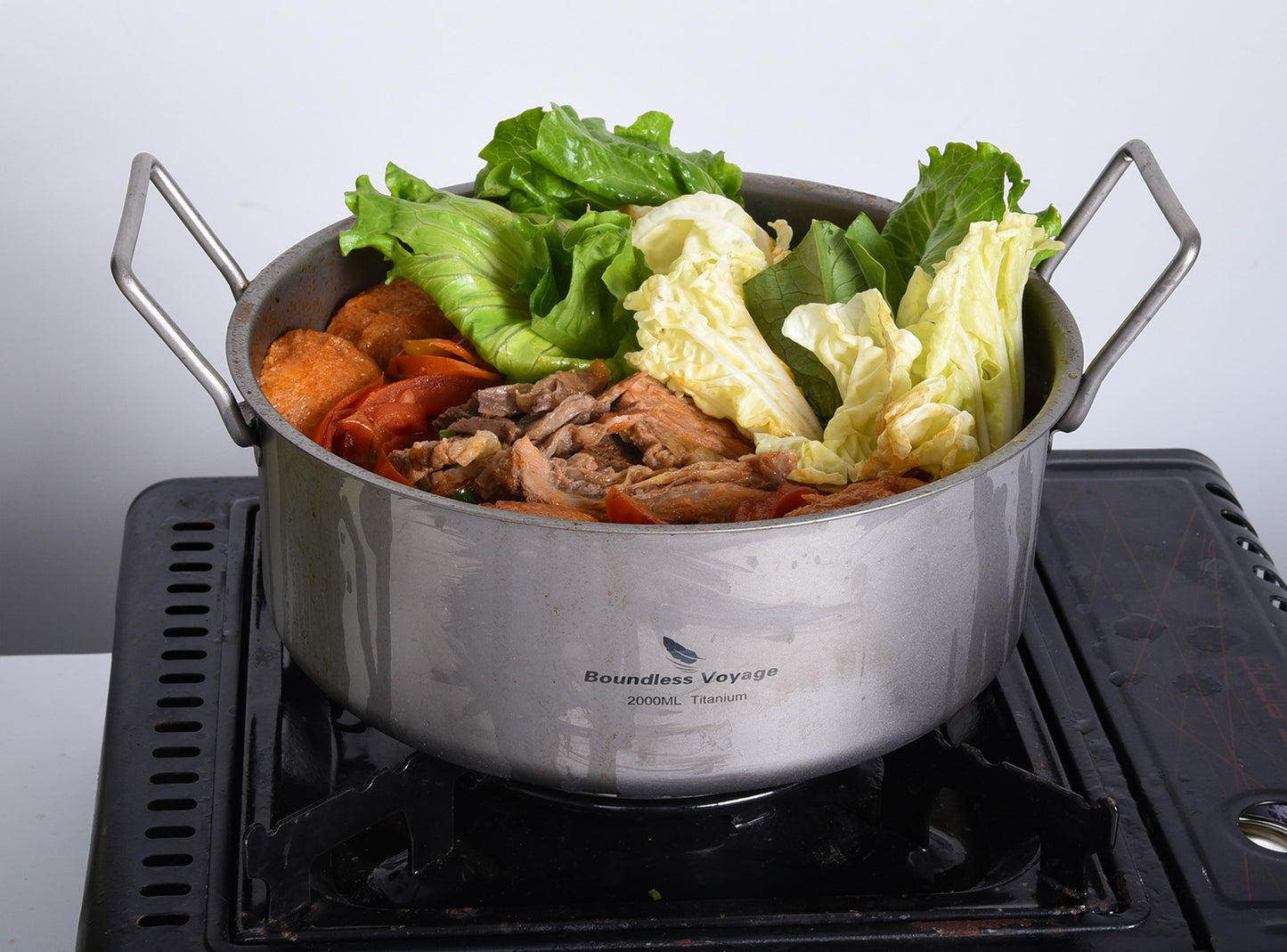 Boundless Voyage 2L Titanium Stock Pot with Lid and Folding Handle, Portable Lightweight Soup Pot for Outdoor Camping Hiking Picnic  Ti2054C