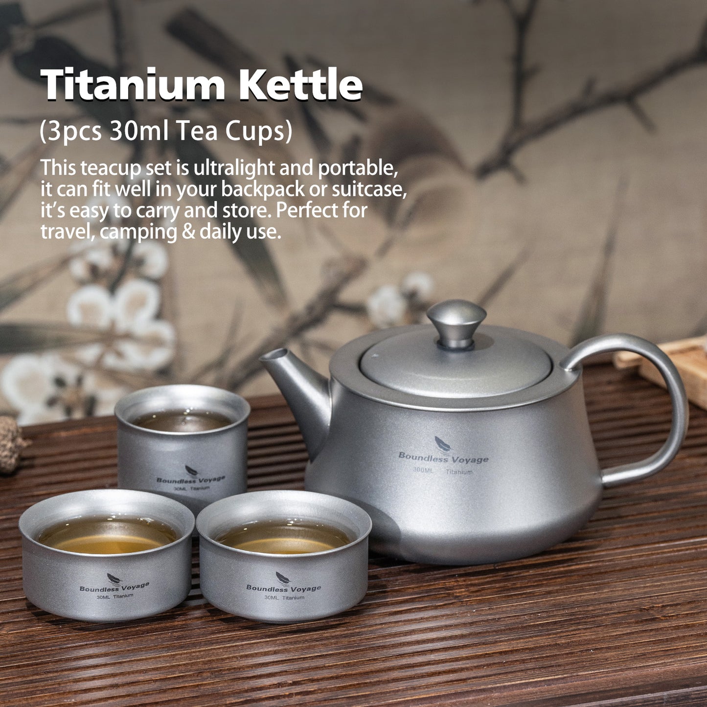 Boundless Voyage 300ml Titanium Teapot, Ultralight Portable Reusable Travel Water Pot, Compact Drinkware for Home Office, Outdoor Camping, Hiking & Picnic Ti3118D/Ti3119D