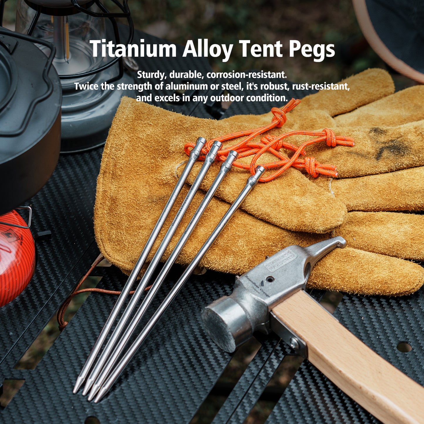Boundless Voyage 20cm Titanium Alloy Tent Stakes | Ultralight Heavy Duty Ground Pegs, Portable Outdoor Camping Accessories, 6Pcs & 8Pcs Optional Sets Ti4006P