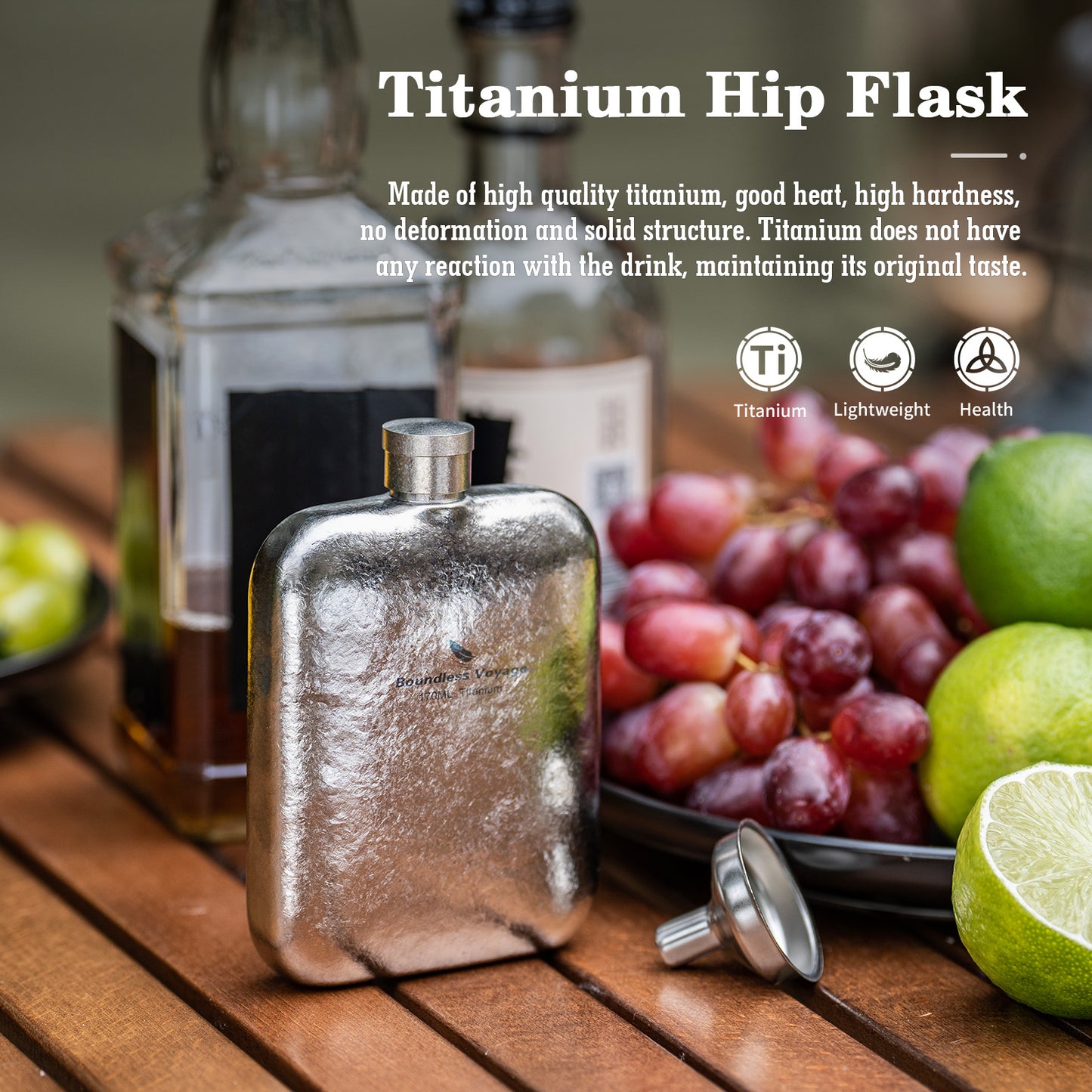 Boundless Voyage Titanium Hip Flask 170ml Small Liquor Flask Bottle for Whiskey Vodka Wine Portable Travel Outdoor Ultralight Pocket Drinkware for Men & Women Ti3263D