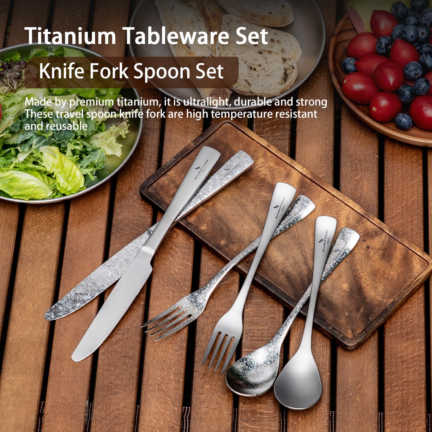 Boundless Voyage Titan-Campingbesteck, Messer, Gabel, Löffel-Set für Zuhause und Reisen Ti1055A