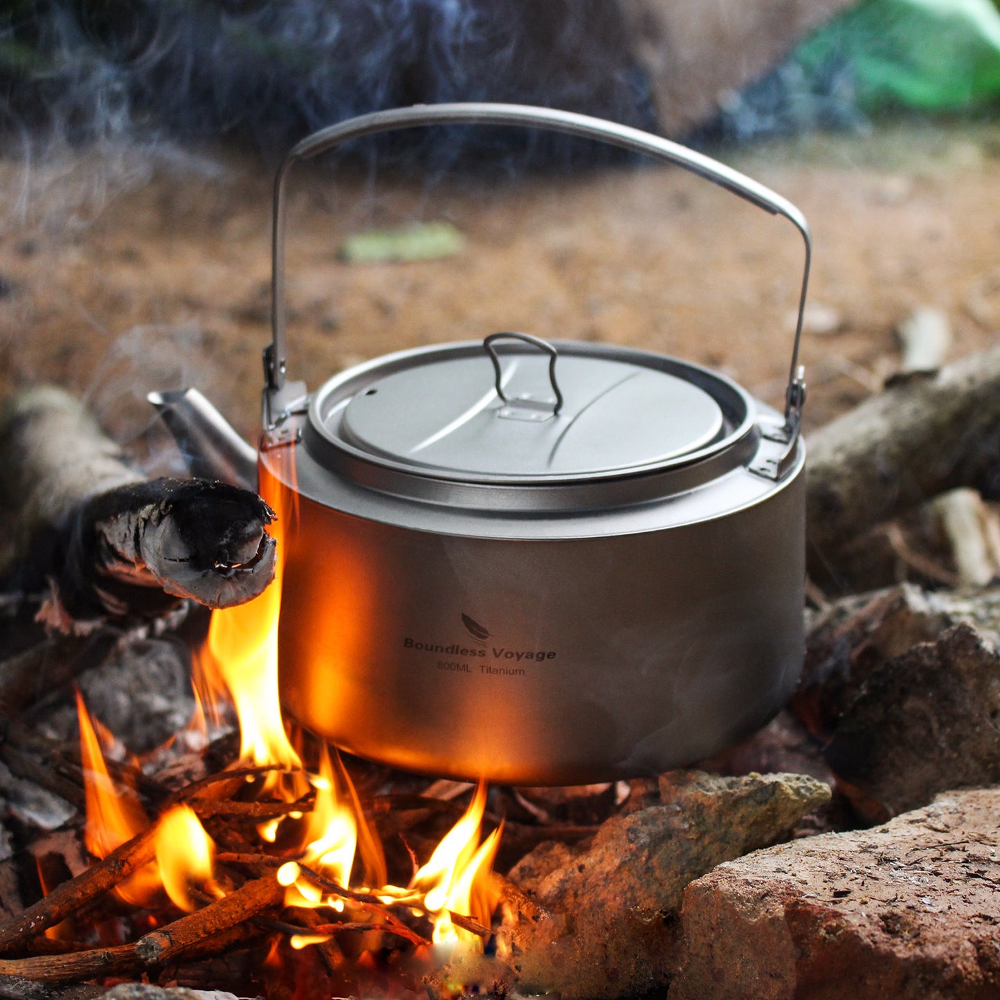 Boundless Voyage 800ml / 1200ml Single-Layer Pure Titanium Kettle with Foldable Handle & Filter, Large Capacity Camping Teapot Ti3101D/Ti3102D