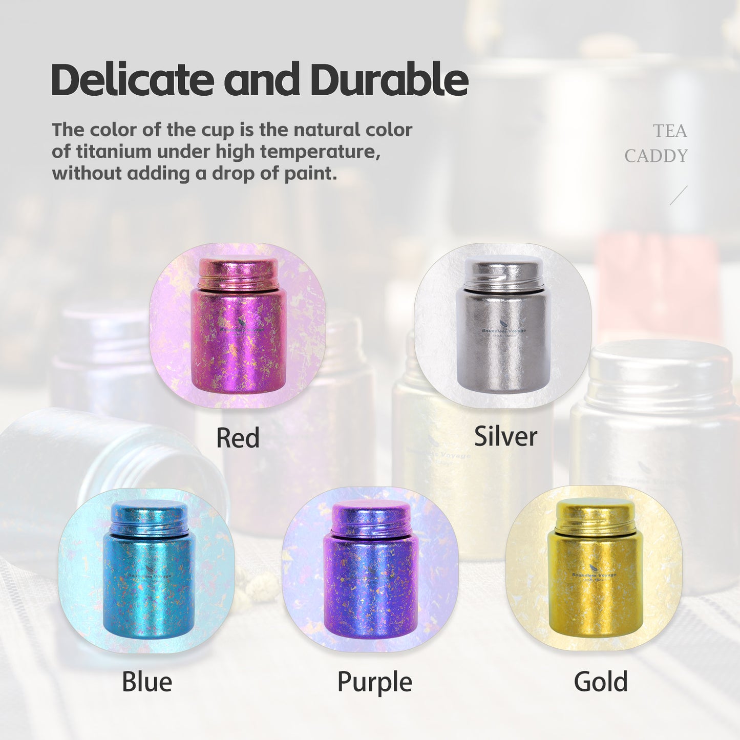 Boundless Voyage Mini Titanium Tea Caddy, Ultralight Portable Ice Flower Storage Jar for Loose Tea, Coffee & Spices Ti3211D