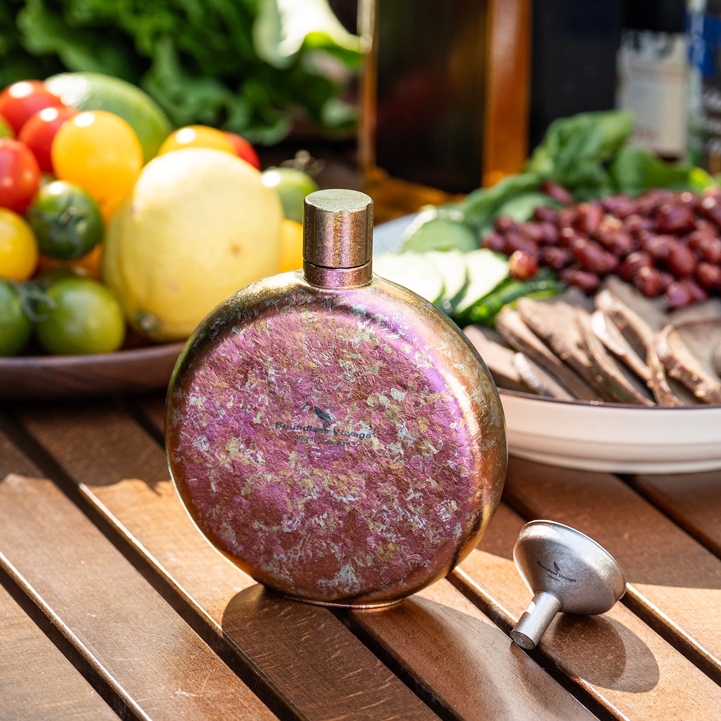 Boundless Voyage Titanium Crystallized Flask 180ml Portable Round Wine Bottle With Titanium Crystallized Funnel Whiskey Alcohol Drink ware Accessories Ti3264D