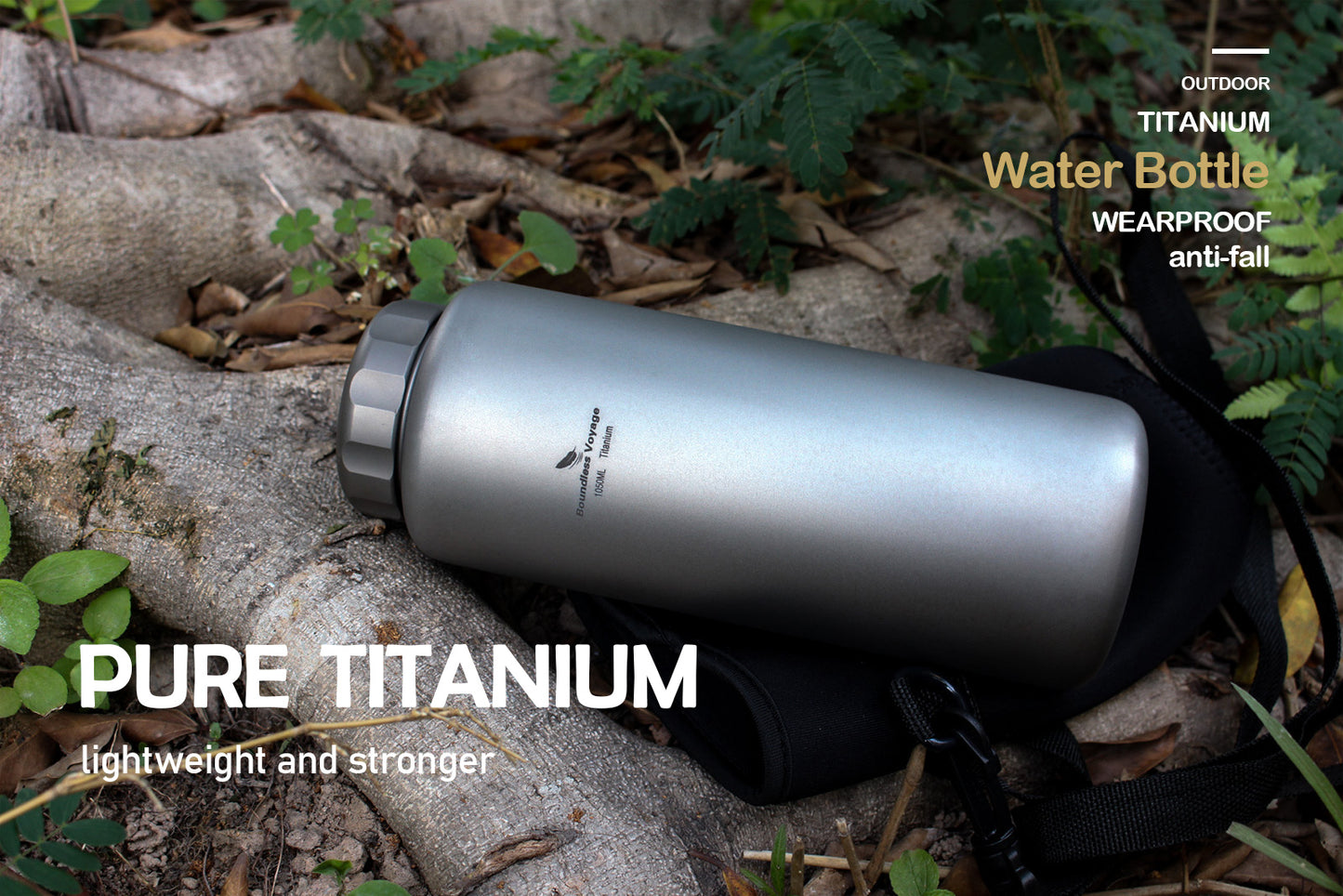 Boundless Voyage 1050ml Titanium Sport Water Bottle Ultralight Wide Mouth Leakproof for Camping Hiking Ti3005D