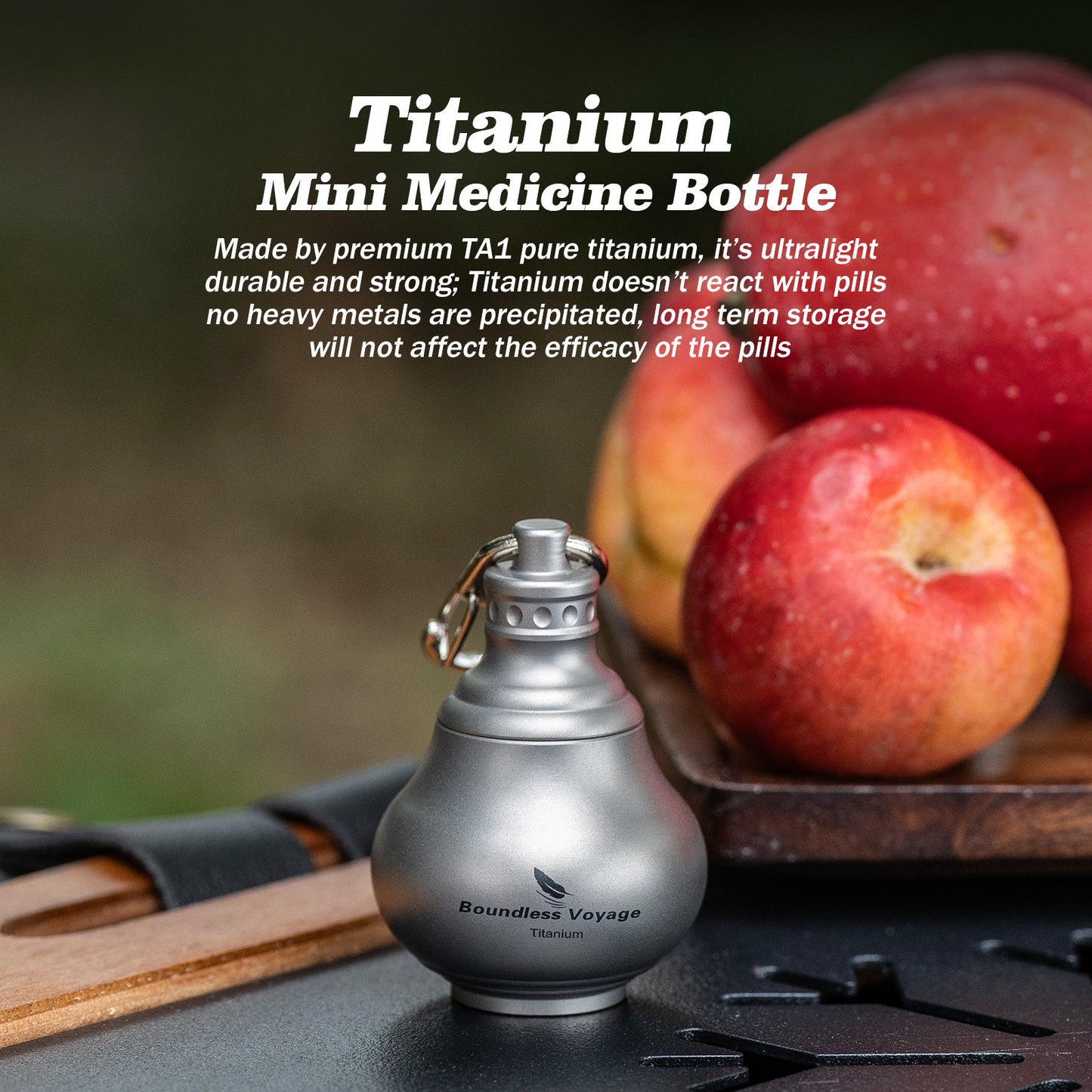 Boundless Voyage Titanium Mini Medicine Bottle, Compact Waterproof Pill Jar Portable Storage Container for Travel EDC Daily Carry Ti9006O