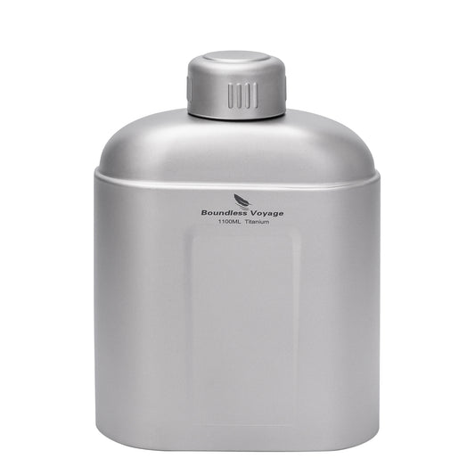 Boundless Voyage 1100ml TA1 Pure Titanium Canteen Bottle | Single Layer Open Flame Heatable Water Flask, Leakproof Double Wall Lid Military Outdoor Bottle with Crossbody Sleeve Ti3012D