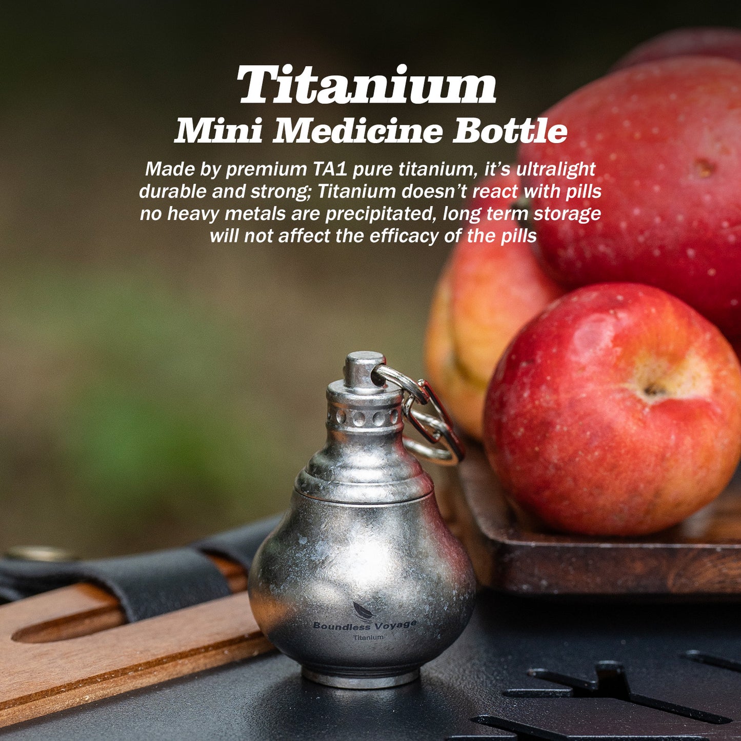 Boundless Voyage Titanium Mini Medicine Bottle, Compact Waterproof Pill Jar Portable Storage Container for Travel EDC Daily Carry Ti9006O