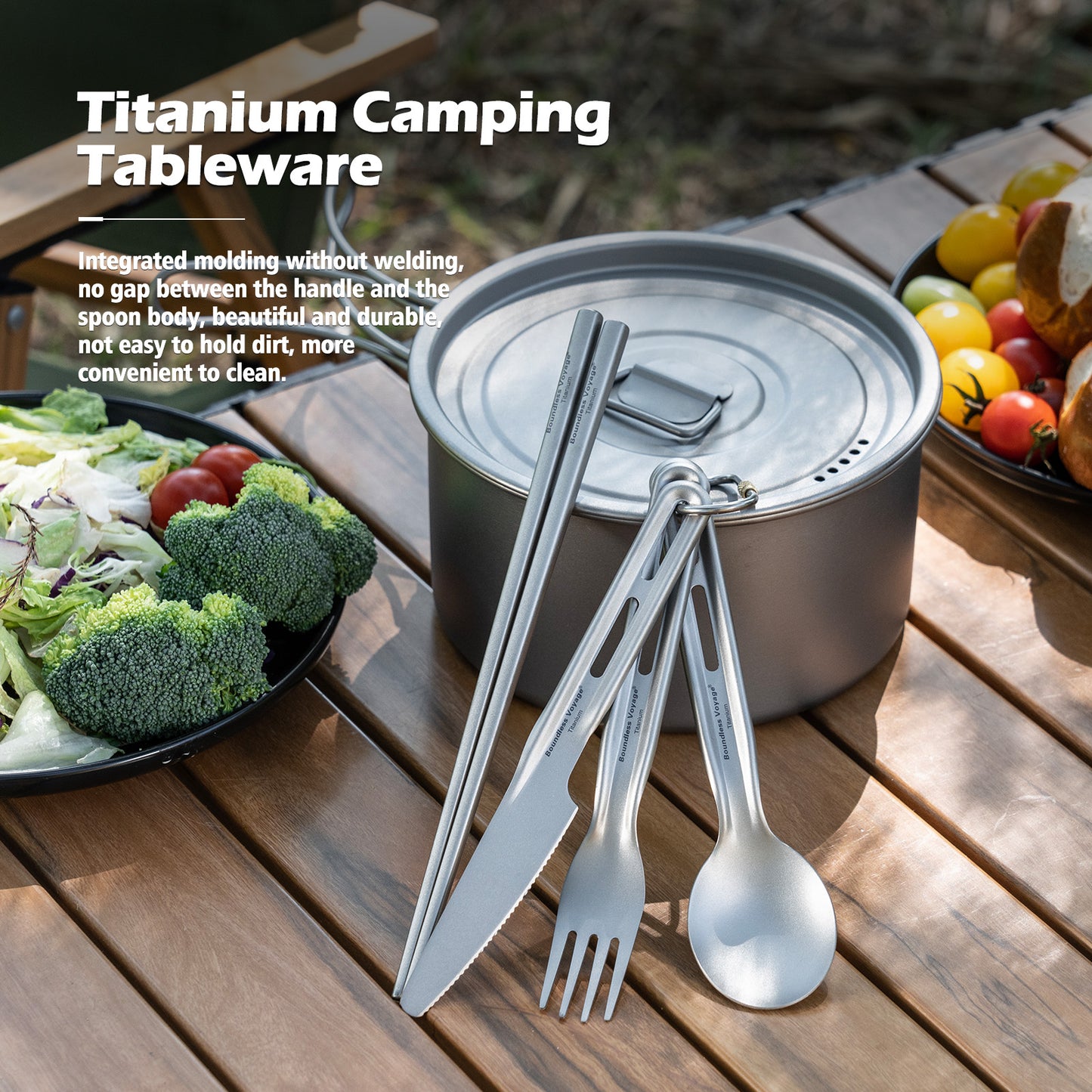 Boundless Voyage Ultralight Titanium Cutlery Set , Knife Spoon Fork Chopsticks Portable Tableware for Camping Travel  Ti1124T/Ti1125T