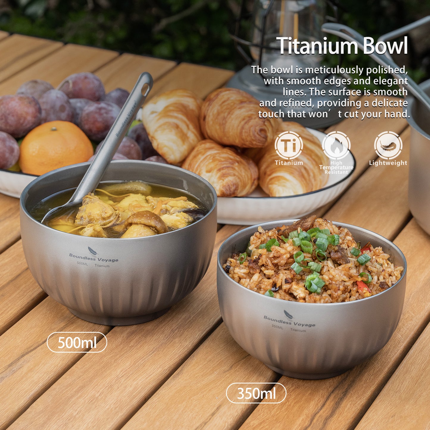Boundless Voyage Double Walled Pure Titanium Bowl 350ml / 500ml | Ultralight Portable Metal Tableware for Oatmeal, Rice, Soup, Camping & Outdoor Use Ti1164T-Ti1166T