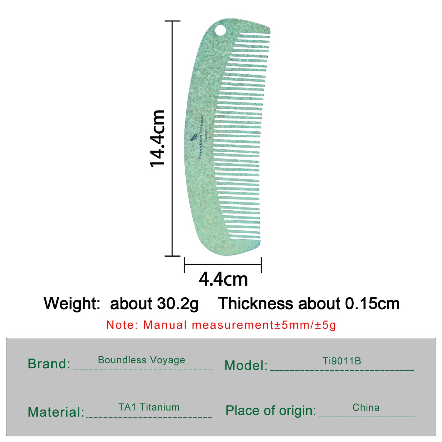 Boundless Voyage Titanium Crescent Comb, Unisex Hair & Beard Styling Comb for Daily Home Use and Travel Carry Ti9011B