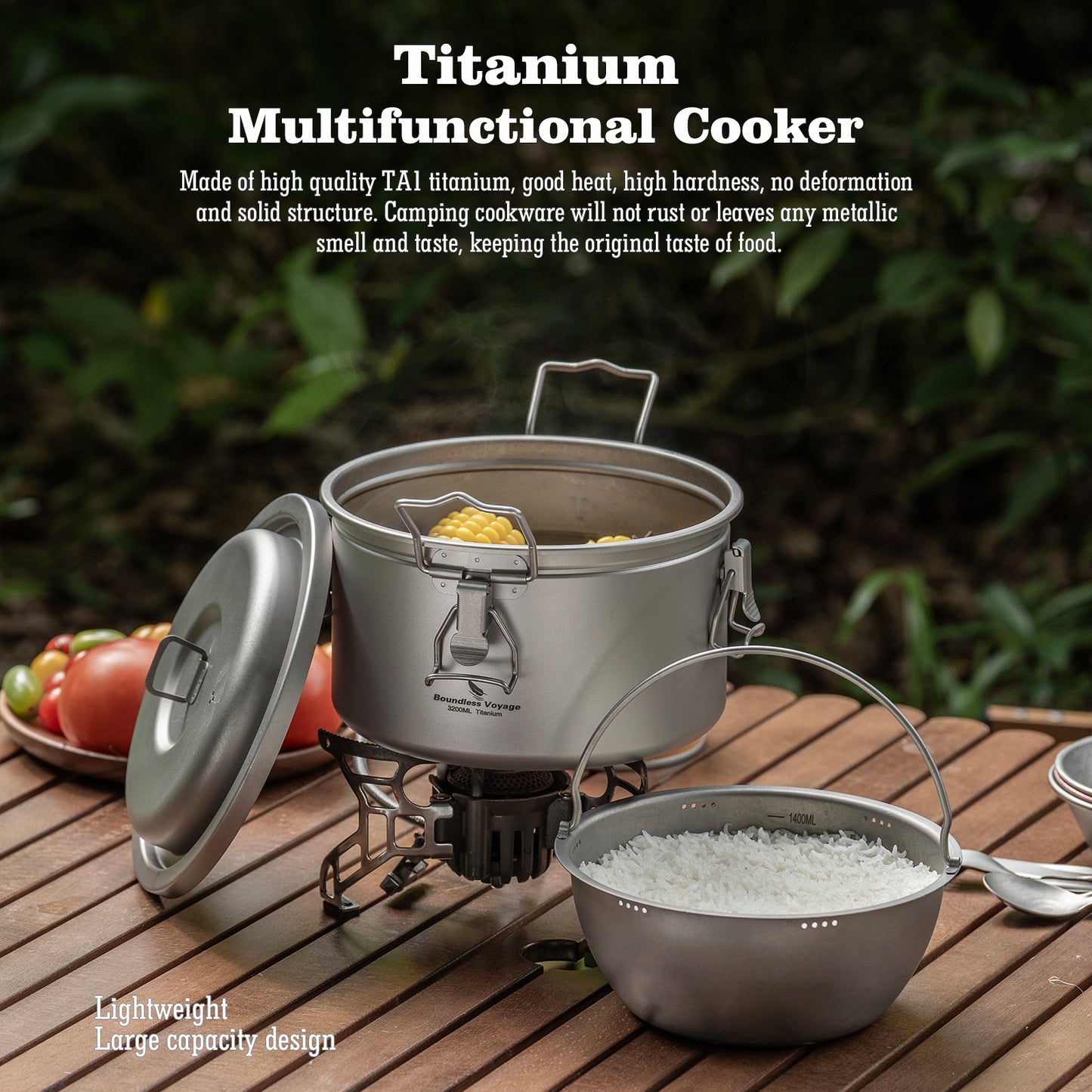 Boundless Voyage Titanium Camping Pot Multifunctional Cooker Ultralight Rice Cooker for Outdoor, Hiking, Travelling Ti2088C-Ti2092C