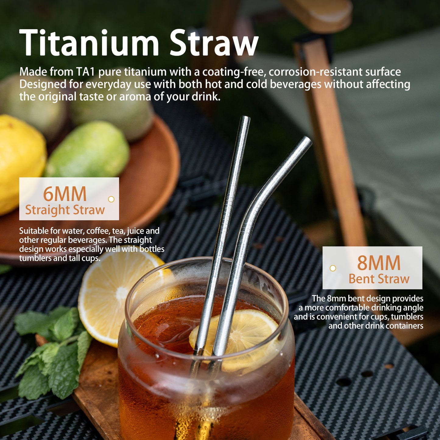 Boundless Voyage Titanium Drinking Straws, Reusable Pure Titanium Metal Straws 6mm 8mm Ti1016T Ti1017T
