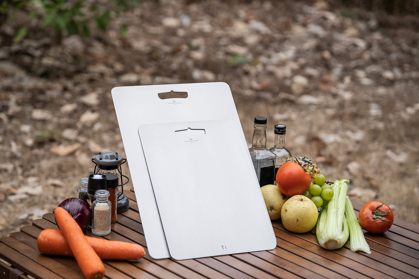Boundless Voyage Titanium Cutting Board Natural Finish, Dual-Side Hanging Hole for Kitchen Camping Ti5000P-Ti5002P