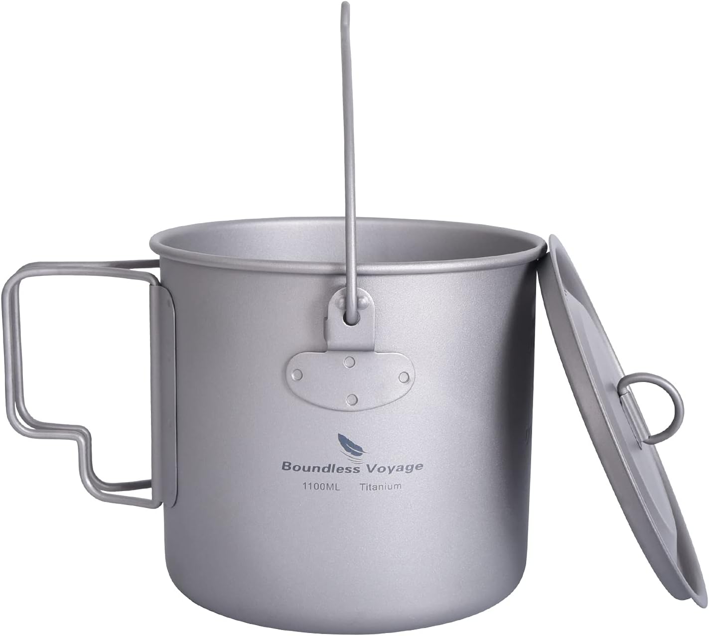 Boundless Voyage 1100ml Titanium Pot with Lid, Foldable Bail Handle Camping Cook Pot for Hiking Backpacking Ti3041D