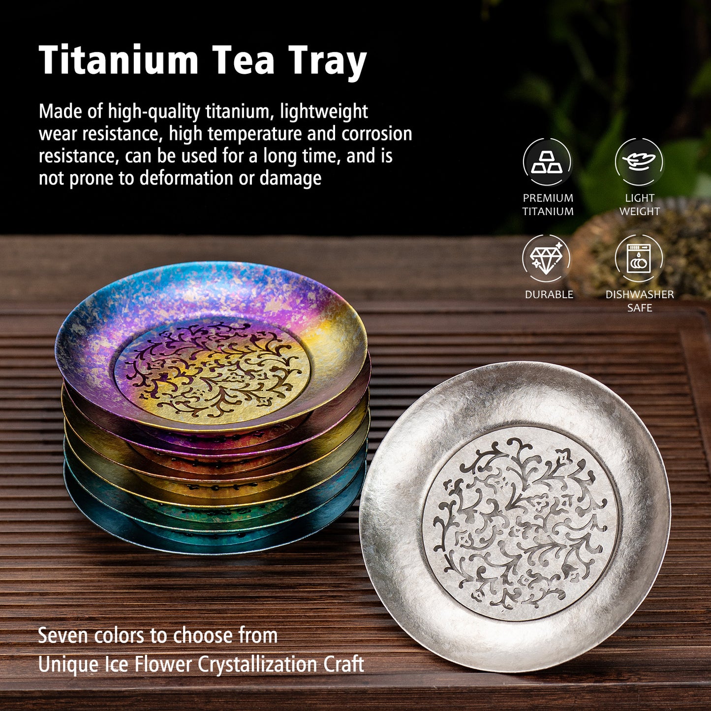 Boundless Voyage Titanium Tea Tray, Hollow Out Detachable Heat Insulation Anti-scald, Multipurpose Water Storage Drain Tray for Kung Fu Tea Home Kitchen Office Camping Ti3201D