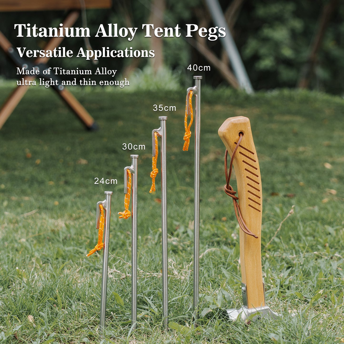 Boundless Voyage Multi-Size Titanium Alloy Tent Stakes | Ultralight Heavy Duty Ground Pegs, Portable Camping Accessories, 24cm/30cm/35cm/40cm, 6Pcs Pack Ti4015P