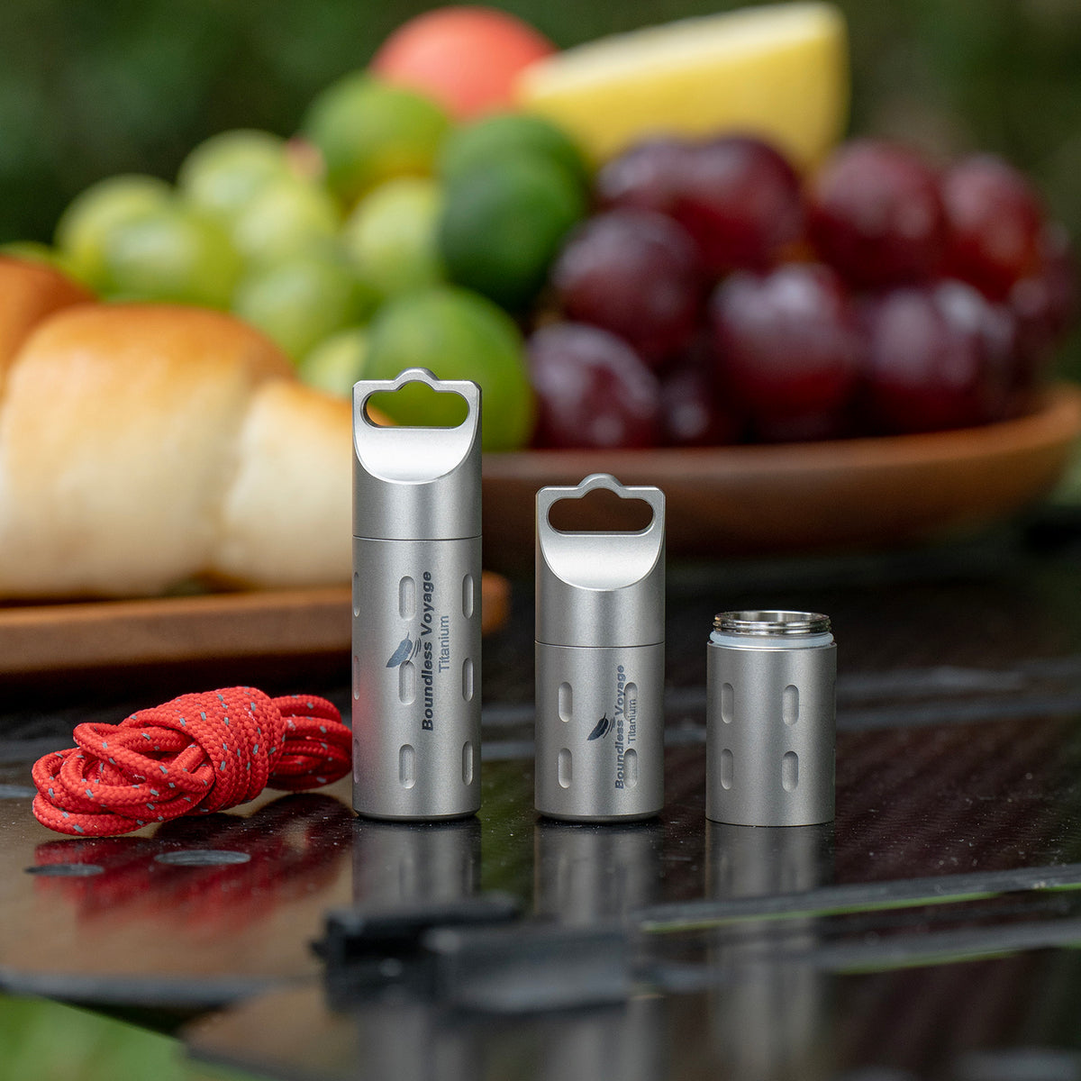 Boundless Voyage titanium pill container set with lanyard portable outdoor EDC carry