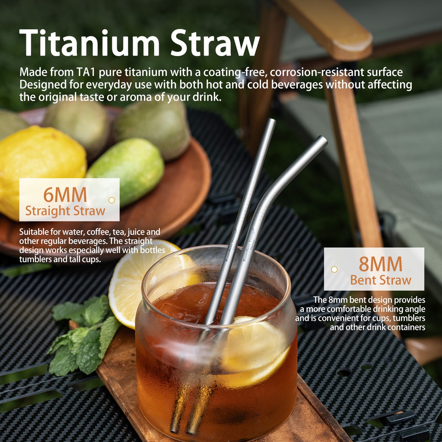 Boundless Voyage Titanium Drinking Straws, Reusable Pure Titanium Metal Straws 6mm 8mm Ti1016T Ti1017T