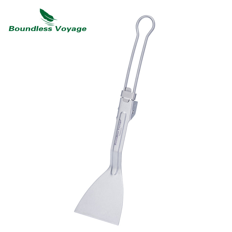 Boundless Voyage Titanium Folding Spatula Frying Shovel with Folding Handle Food Turner for Camp Kitchen Outdoor Cooking