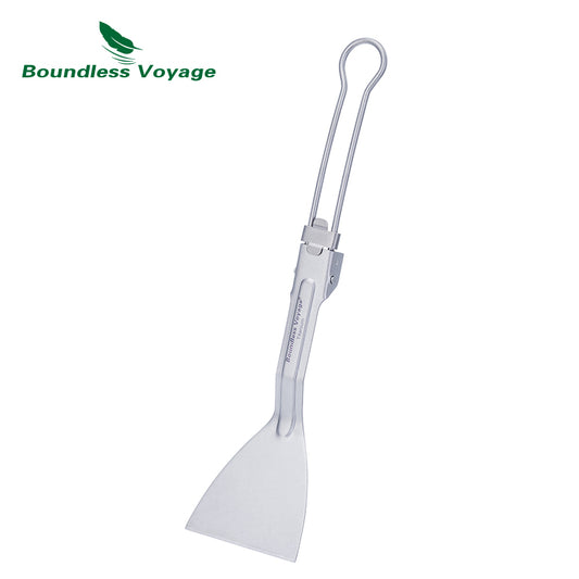 Boundless Voyage Titanium Folding Spatula Frying Shovel with Folding Handle Food Turner for Camp Kitchen Outdoor Cooking