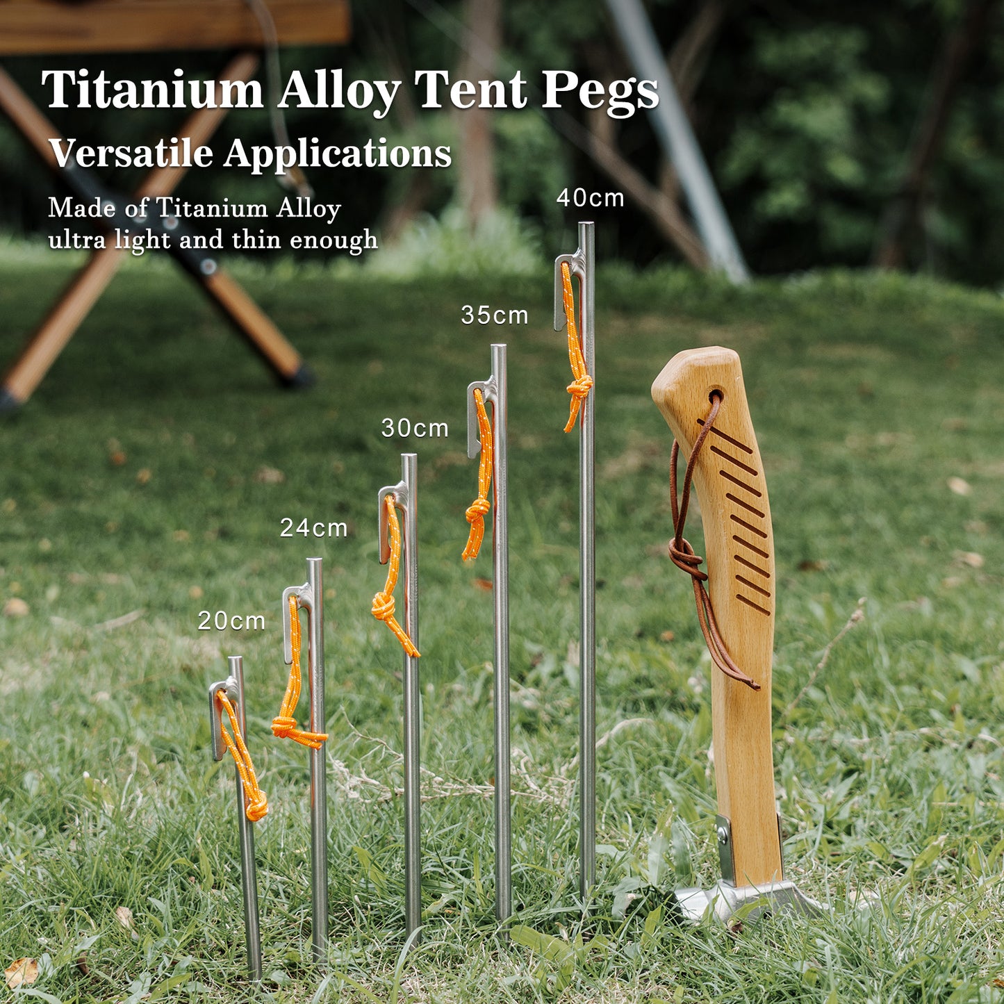 Boundless Voyage Multi-Size Titanium Alloy Tent Stakes | Ultralight Heavy Duty Ground Pegs, Portable Camping Accessories, Sizes 20/24/30/35/40cm, 4Pcs & 6Pcs Optional Sets Ti4012P