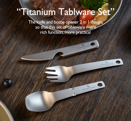 Boundless Voyage Titanium Tableware Set, Lightweight Portable Reusable Flatware with Knife Fork Spoon & Bottle Opener, Utility Cutlery for Outdoor Camping Travel Ti1077T