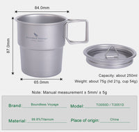 Boundless Voyage Titanium Coffee Cup 250ml Tea Mug Outdoor Camping Tableware Portable Lightweight Mug Ti3051D-Ti3051D