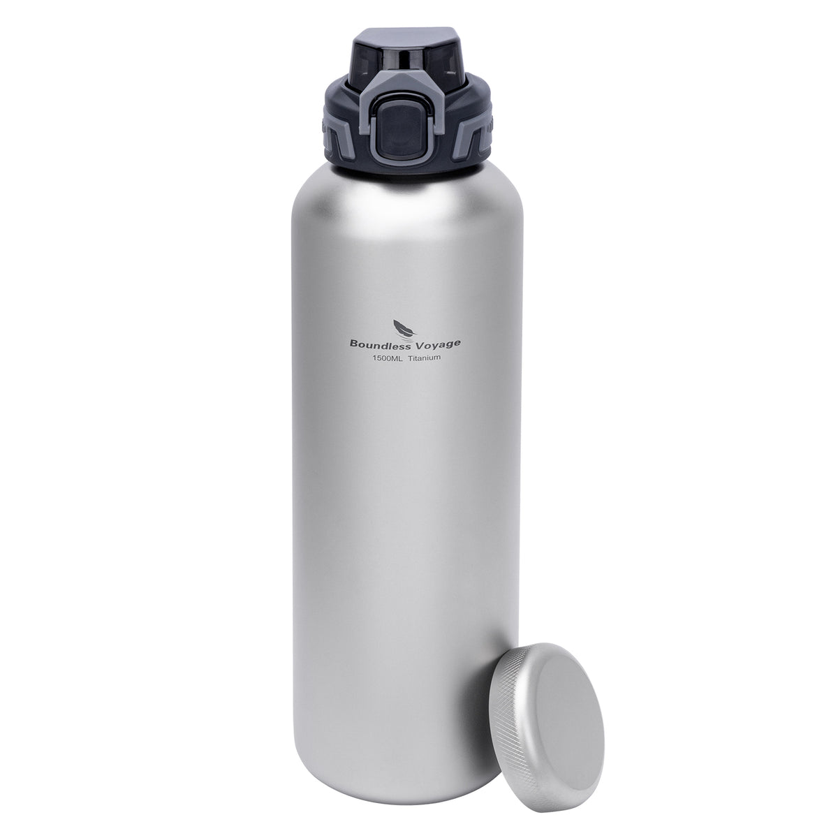 Boundless Voyage 1500ml sandblasted titanium water bottle with PP flip lid and titanium screw cap Ti3020D
