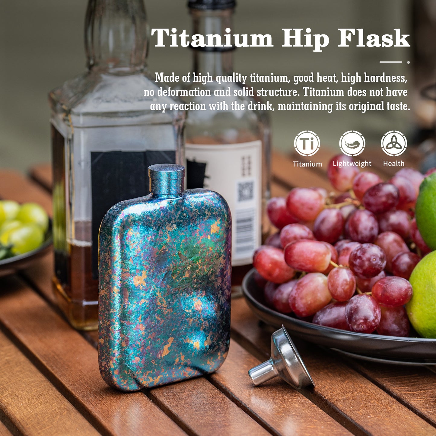 Boundless Voyage Titanium Hip Flask 170ml Small Liquor Flask Bottle for Whiskey Vodka Wine Portable Travel Outdoor Ultralight Pocket Drinkware for Men & Women Ti3263D