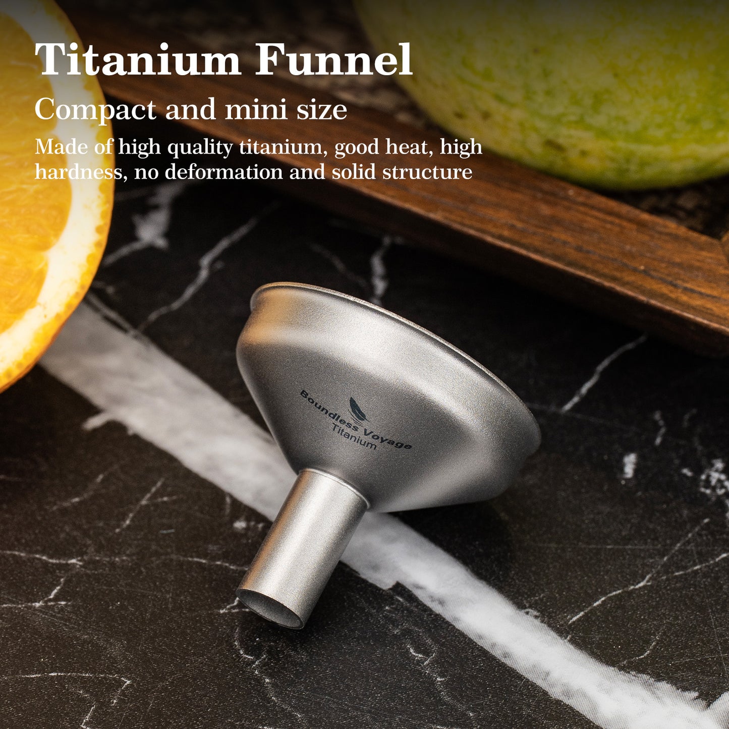 Boundless Voyage Titanium Funnel for Kitchen Bar Camping Lightweight Portable Durable No-Spill Metal Refilling Tool for Liquids, Oil, Wine, Soy Sauce & Spices, Dishwasher Safe Ti3070D
