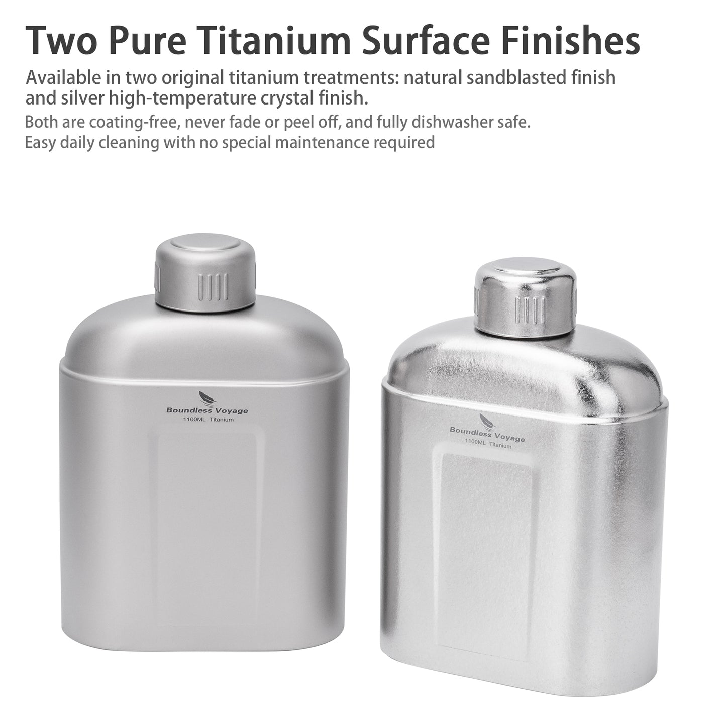 Boundless Voyage 1100ml TA1 Pure Titanium Canteen Bottle | Single Layer Open Flame Heatable Water Flask, Leakproof Double Wall Lid Military Outdoor Bottle with Crossbody Sleeve Ti3012D