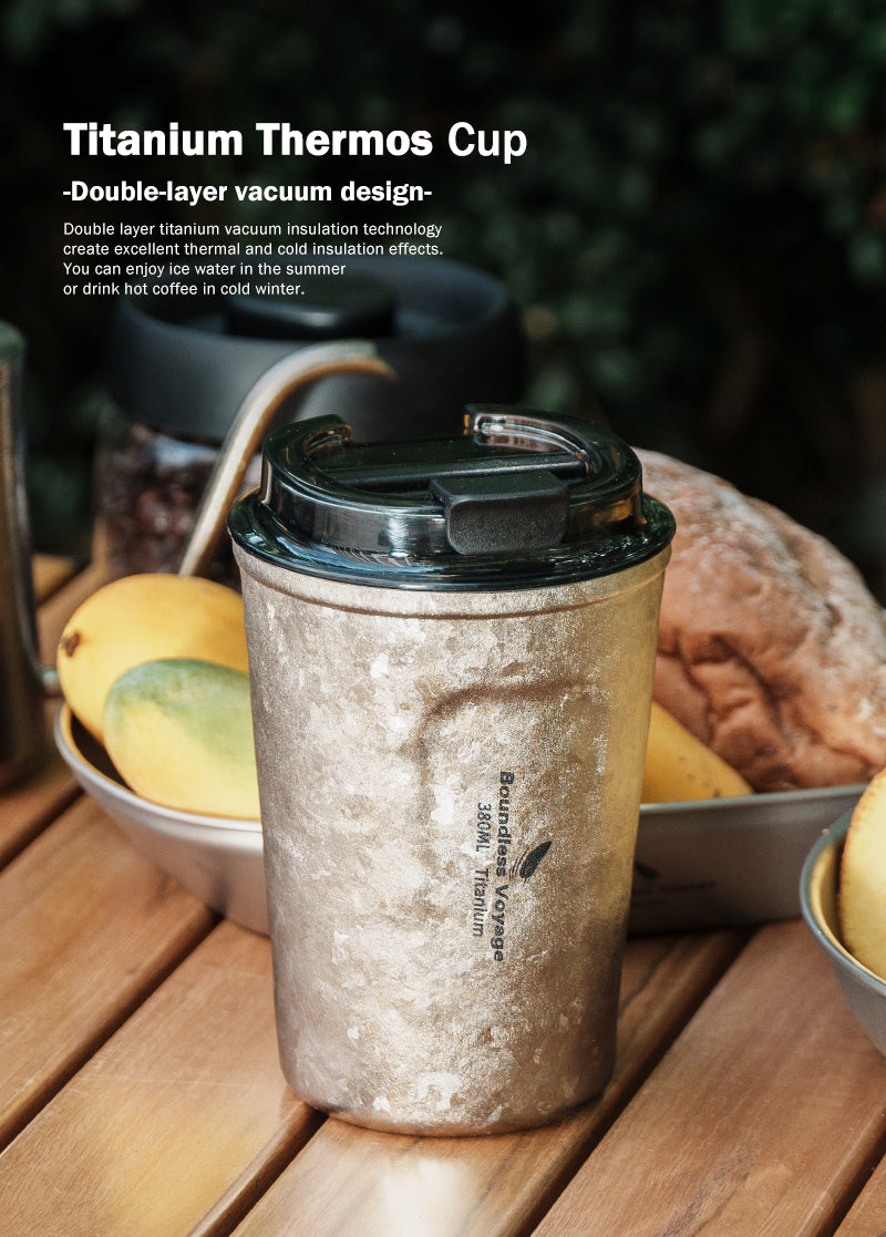 Boundless Voyage 380ml Titanium Insulated Drinking Cup Double Wall Vacuum Travel Coffee Tea Water Mug