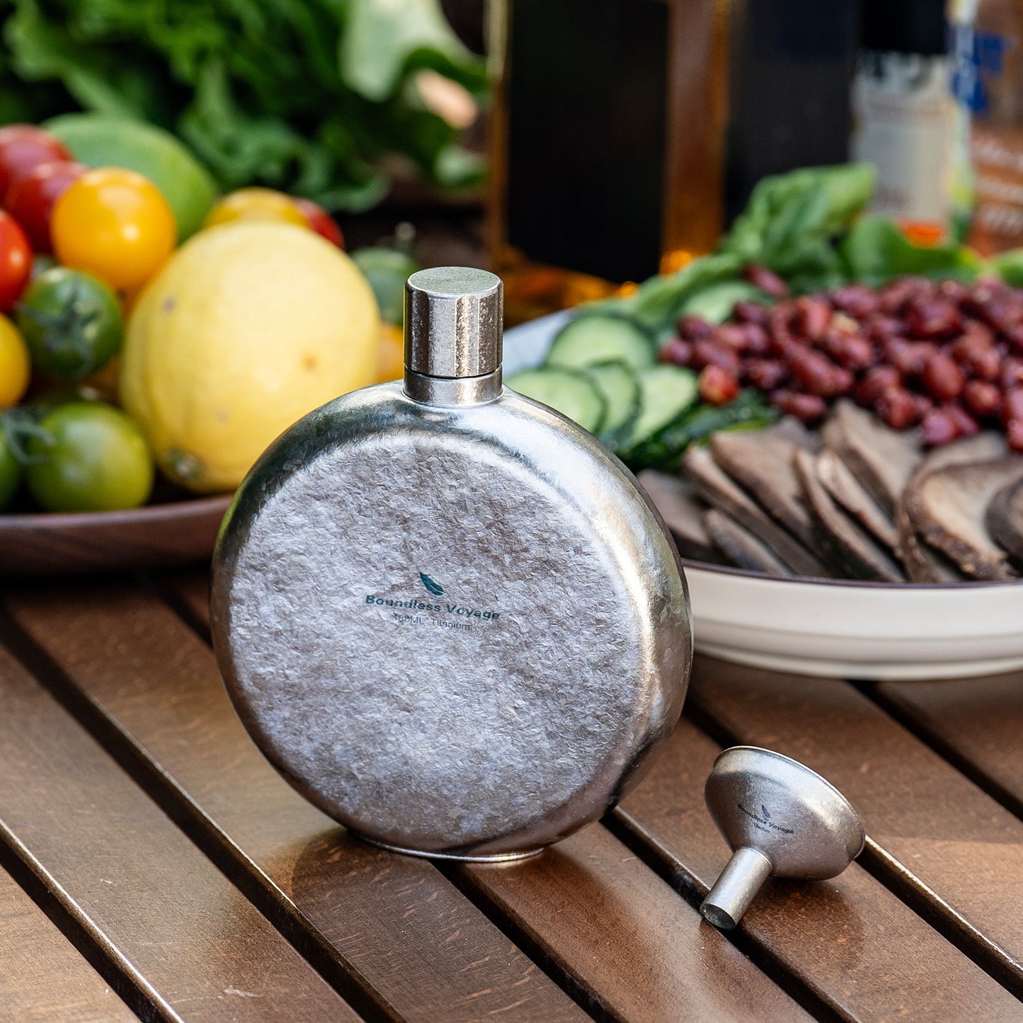 Boundless Voyage Titanium Crystallized Flask 180ml Portable Round Wine Bottle With Titanium Crystallized Funnel Whiskey Alcohol Drink ware Accessories Ti3264D