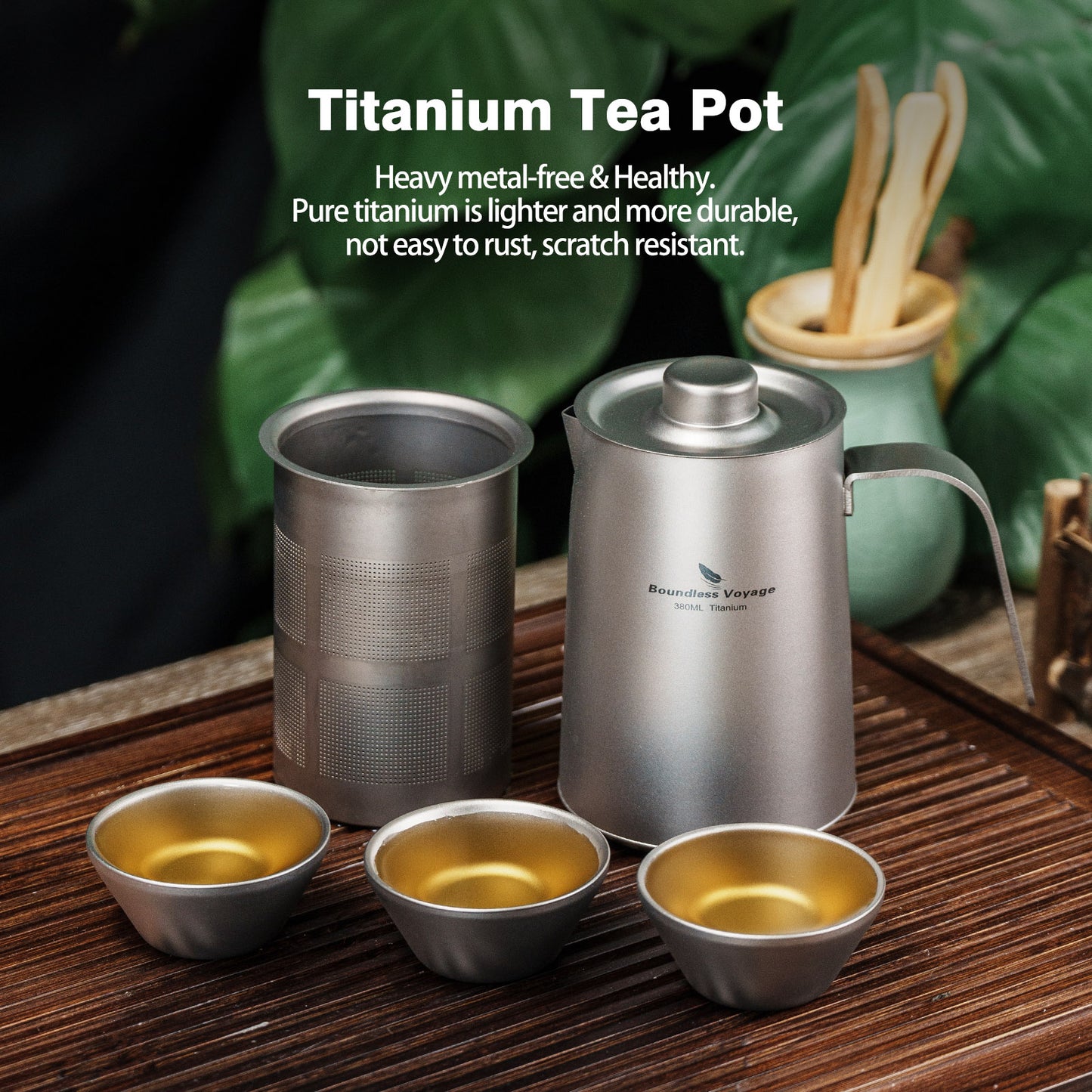 Boundless Voyage Ultralight Titanium Camping Tea Set, Portable Travel Drinkware for Picnic Hiking Home Use Ti3116D