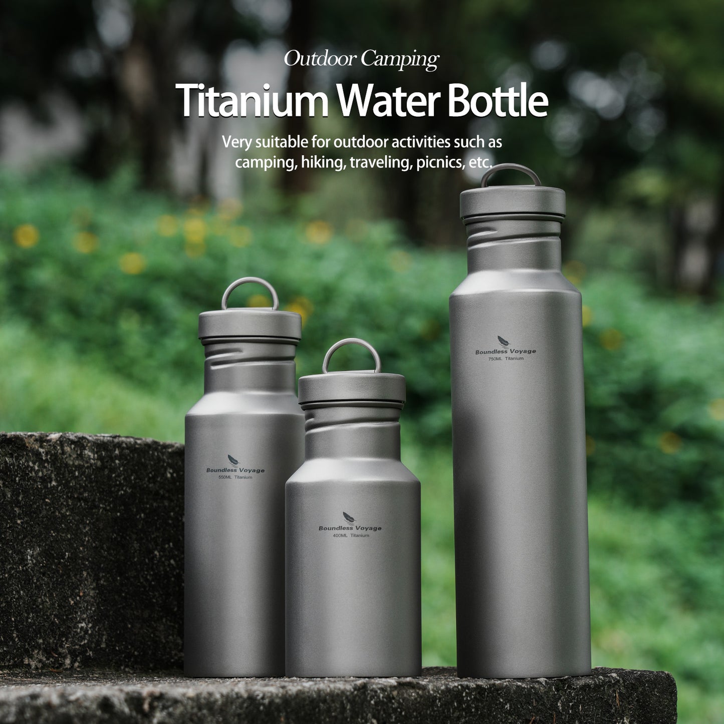 Boundless Voyage Titanium Water Bottle with Lid Reusable Sport Drinking Bottle for Camping Hiking Picnic Climbing Running Tea Coffee