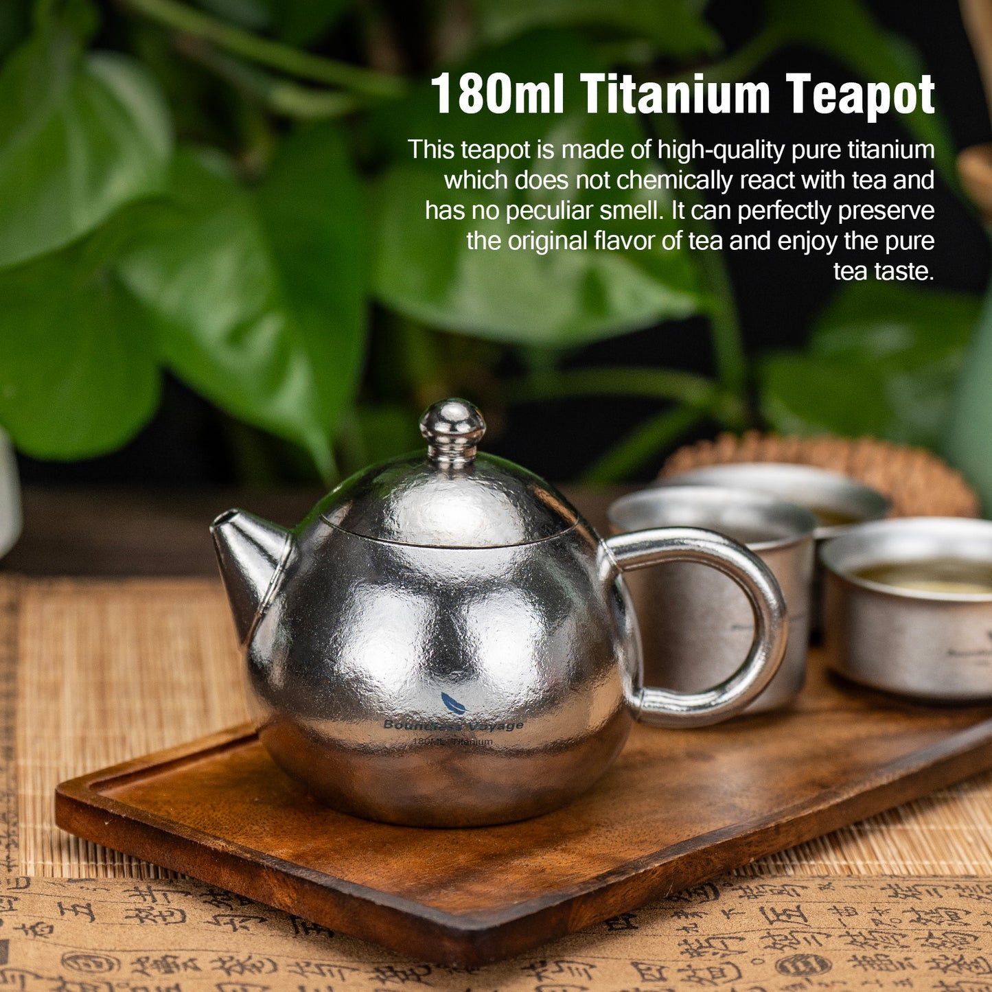 Boundless Voyage Titanium Teapot 180ml, Lightweight Loose Leaf Tea Pot with Anti-Scald Handle & Vented Lid,Tea Maker for Home Office Camping Travel Ti3111D