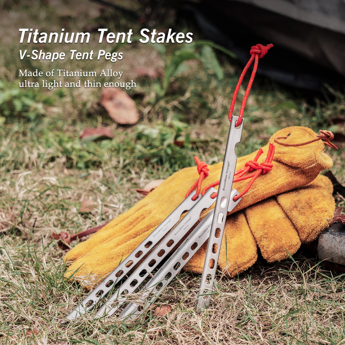 Boundless Voyage 16.5cm  V-Shape Pure Titanium Tent Stakes | Ultralight Heavy Duty Ground Pegs, Outdoor Camping Accessories, 6Pcs / 8Pcs / 12Pcs Optional Sets Ti4008P