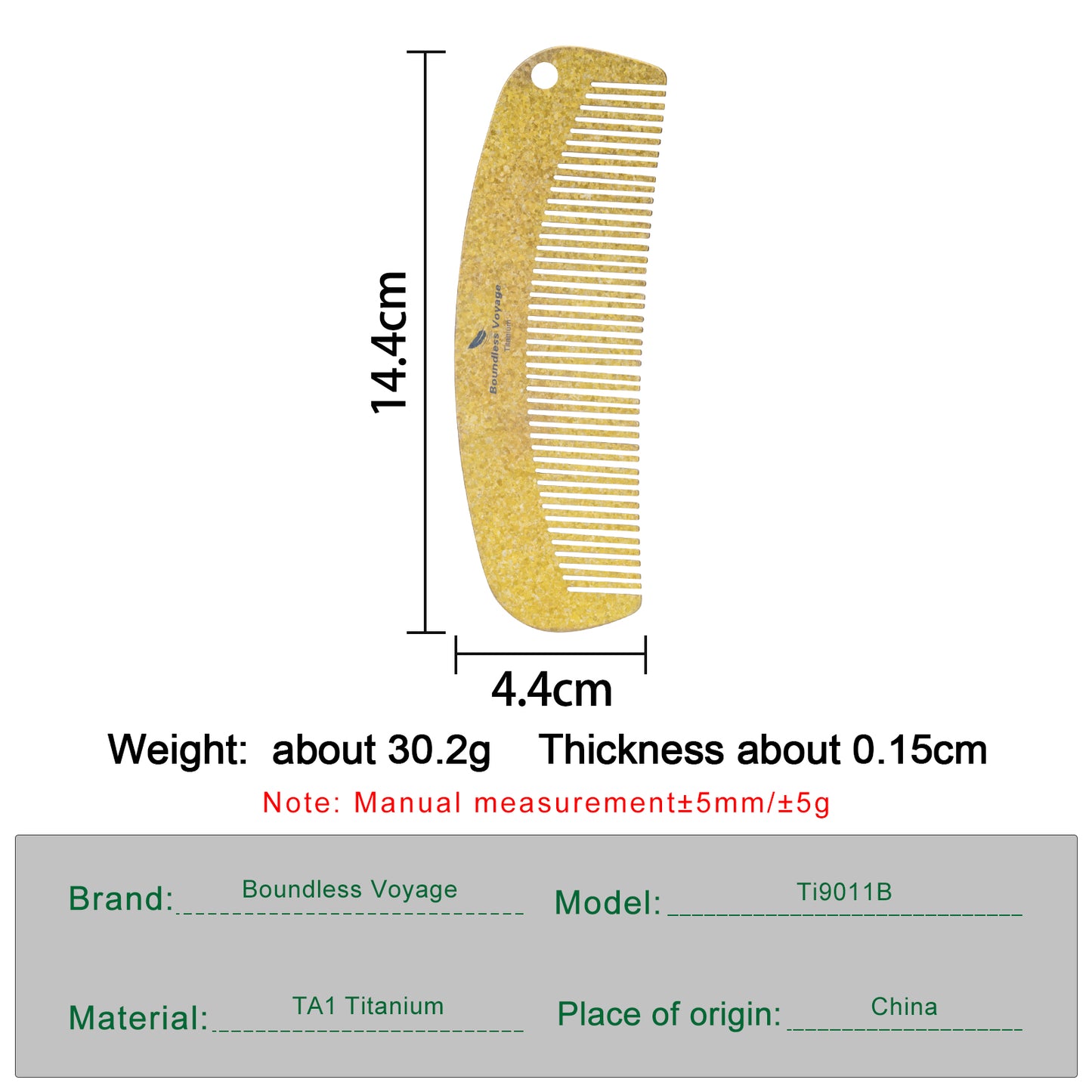 Boundless Voyage Titanium Crescent Comb, Unisex Hair & Beard Styling Comb for Daily Home Use and Travel Carry Ti9011B