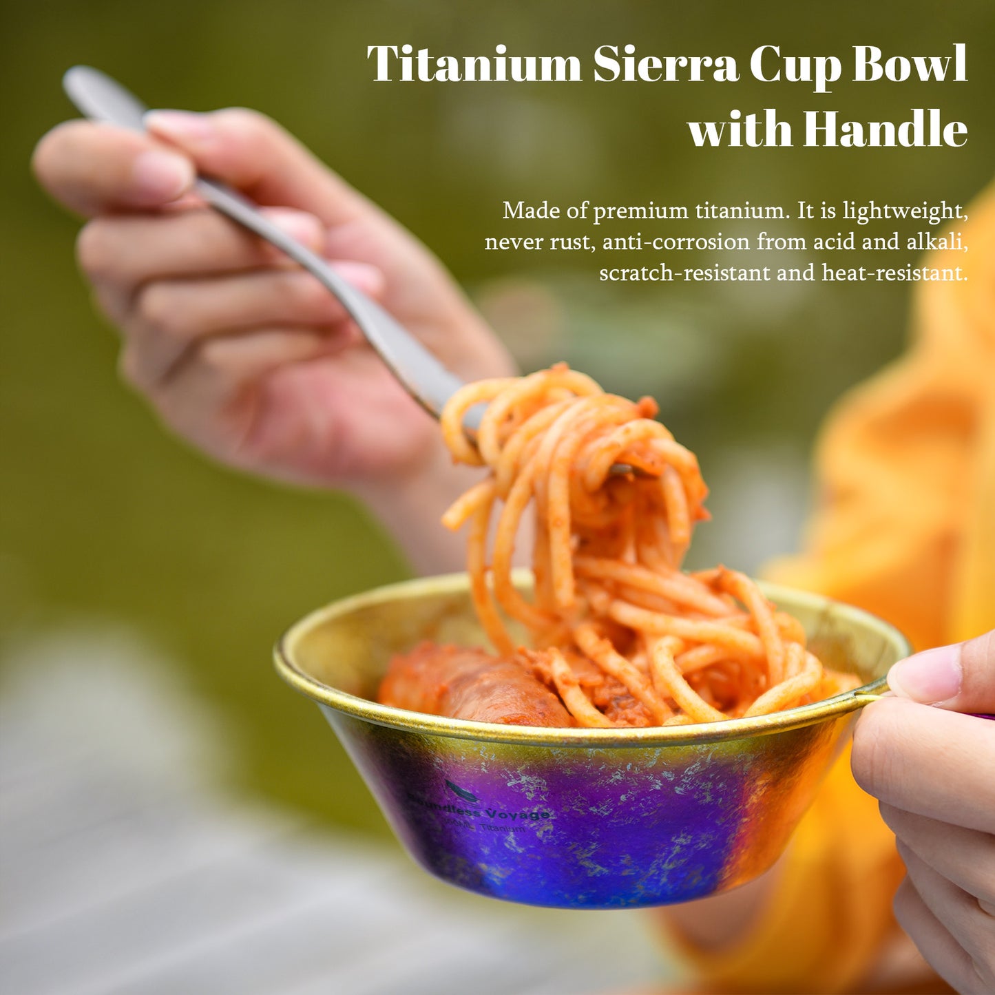 Boundless Voyage High-Temp Crystallized Pure Titanium Sierra Cup Bowl with Handle 300ml | Portable Outdoor Mug Cookware Tableware for Camping & Hiking Ti1100T
