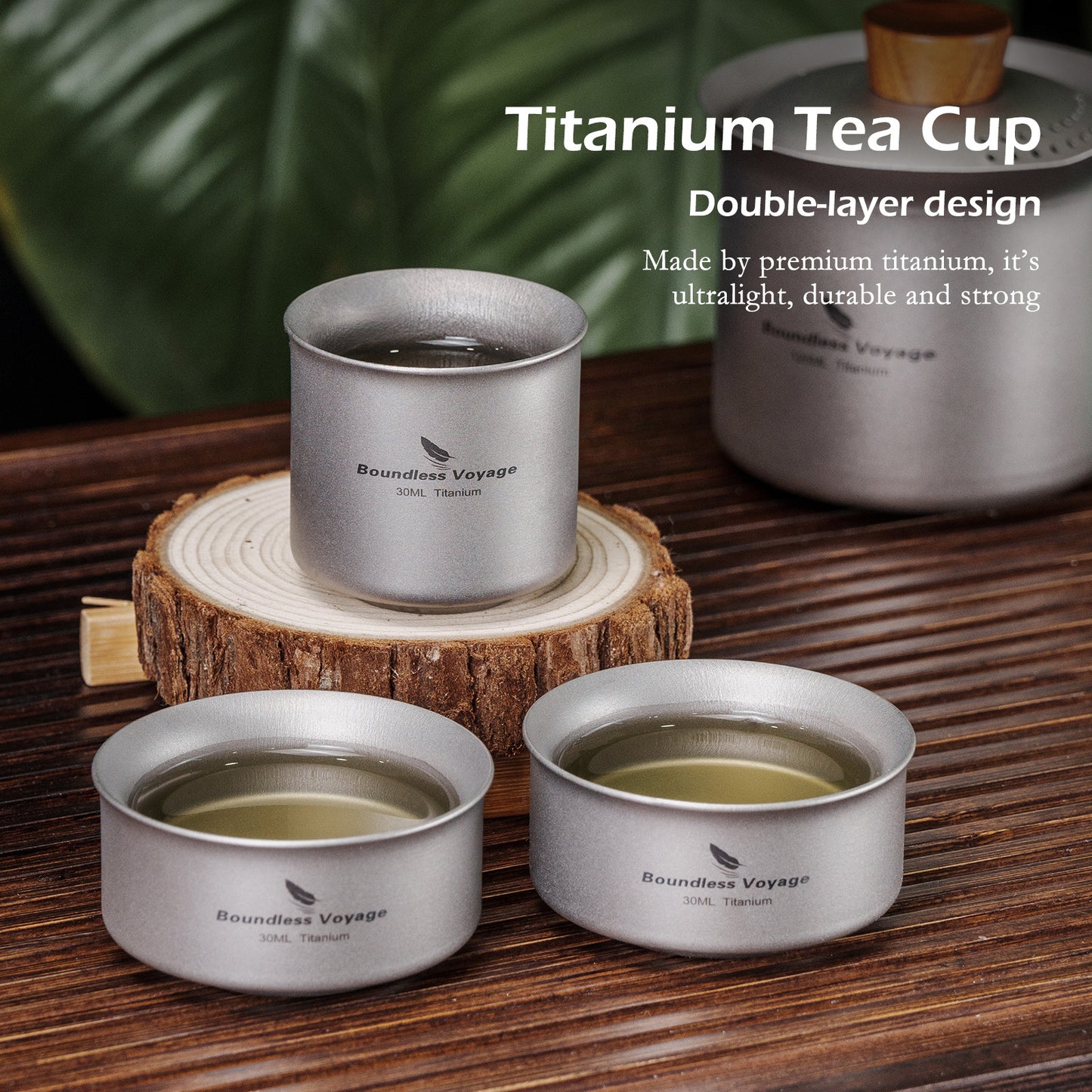 Boundless Voyage Titanium Double-Wall Tea Cup 30ml Gongfu Anti-Scald Coating-Free, Single or Set Ti3146D Ti3147D Ti3148D