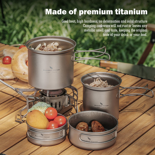 Boundless Voyage Outdoor Titanium Pot with Pan Set with Collapsible Folding Handle for Outdoor Camping Cooking Hiking Backpacking Portable Cookware Ti2037C-Ti2039C