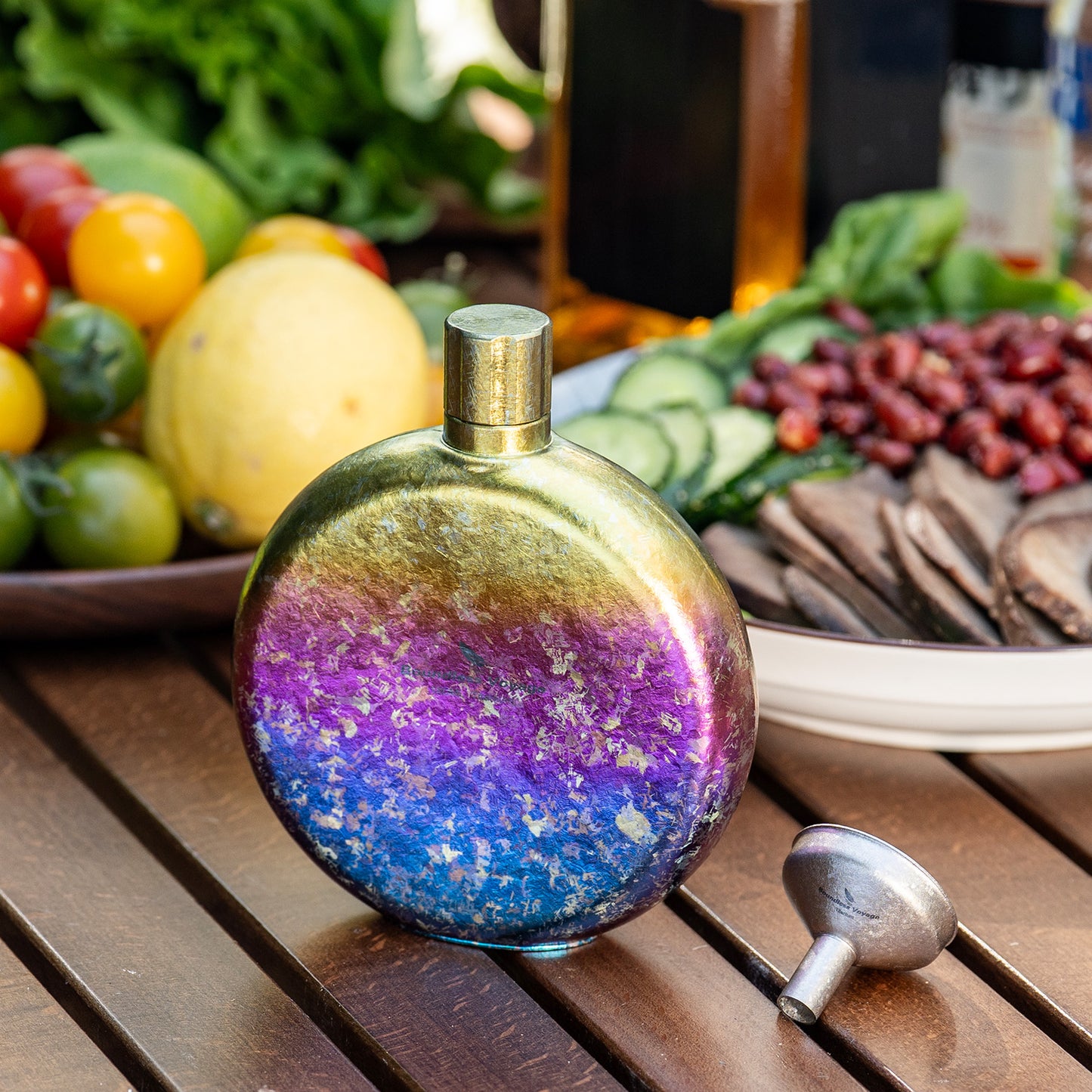 Boundless Voyage Titanium Crystallized Flask 180ml Portable Round Wine Bottle With Titanium Crystallized Funnel Whiskey Alcohol Drink ware Accessories Ti3264D